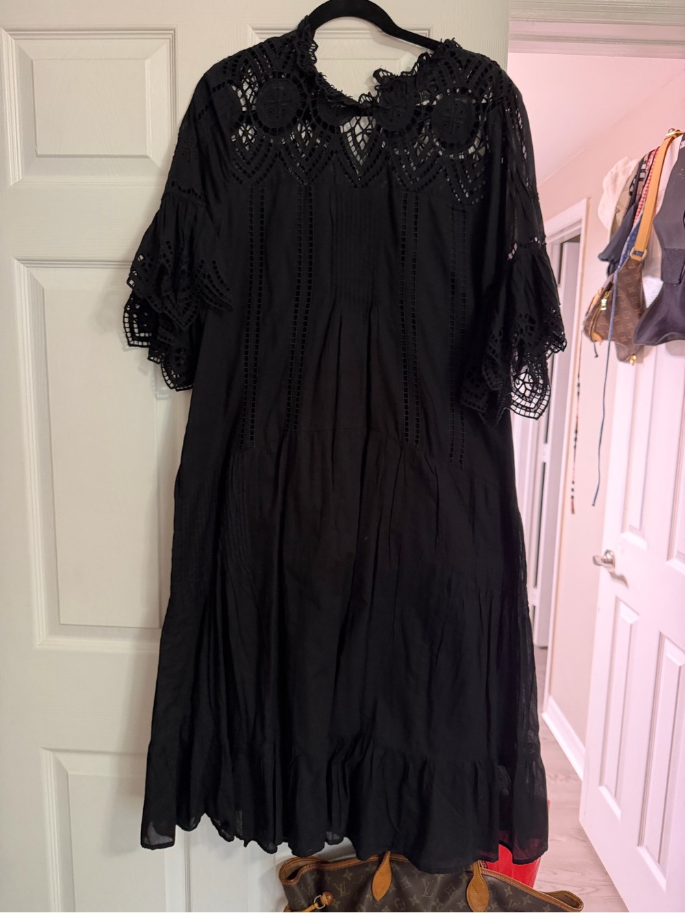 Johnny Was Black Crochet Yoke Midi Dress